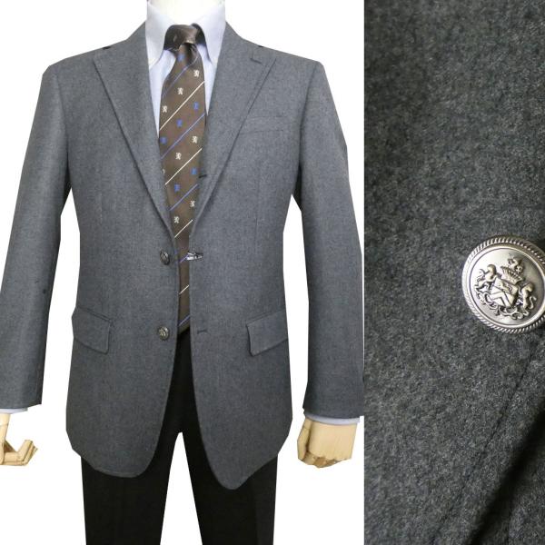 秋冬 フラノブレザー メンズテーラード、ブレザー AB3サイズ ミディアムグレー メタルボタン 05...