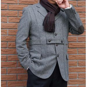 Harris Tweed／FACEMIX ヘリンボーン ジャケット グレー LL 秋冬 ハリスツイード ジャケット グレーヘリンボーン 2つボタン メンズ