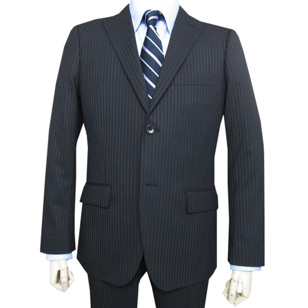 シングルスーツ メンズ 秋冬春 2つボタン ブラック ストライプ 黒 0003 Dady Costa