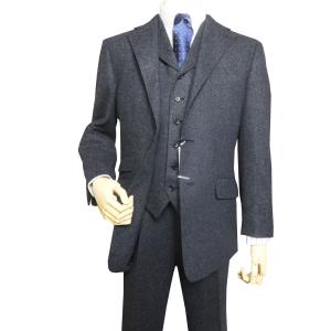 OXFORD CLASSIC ブラック 3ピース ビジネススーツ XL 3ピーススーツ メンズ 秋冬春 段返り3つボタン チェンジポケット付き