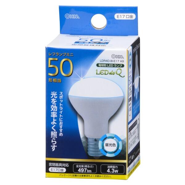OHM LED電球 レフランプ形 E17 50形相当 4W 昼光色 広角タイプ150° LDR4D-...