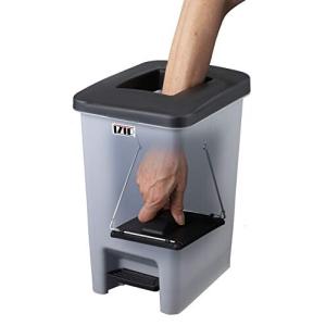 富士商 ゴミ箱 ペダル式 圧縮ハンドル フタ付き ブラック×グレー 21.3×27.5×35.5cm (ゴミを1/3に圧縮する ダスト