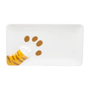 サンアート かわいい食器 「 横から猫 」 とらねこ魚プレート(足跡付) 長皿 幅25.7cm 白 SAN2842-2｜trafstore