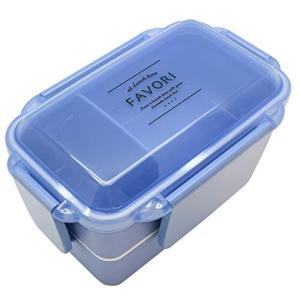 OSK 弁当箱 2段ランチボックス ディッシュアップランチ ブルー 320ml+280ml (仕切付/4点ロック/盛付けがつぶれにく