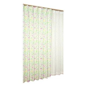 ユニベール ねこ柄ドレープ&ねこ柄レースカーテンセット さんぽだにゃん パープル 幅100×丈200cm 4枚組