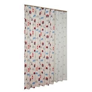 ユニベール ねこ柄ドレープ&ねこ柄レースカーテンセット にゃんゼリーゼ ミックス 幅100×丈135cm 4枚組