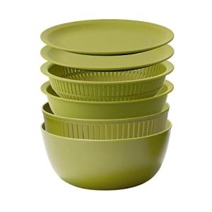 ライクイット  ざる ボウル Colander&Bowl 米とぎにも使える ザルとボール グリーン 6点セット 日本製 水切
