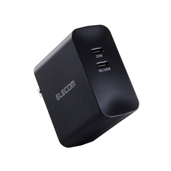 エレコム 充電器 Type-C 2ポート 70W USB PD対応 GaN採用 ブラック ACDC-...