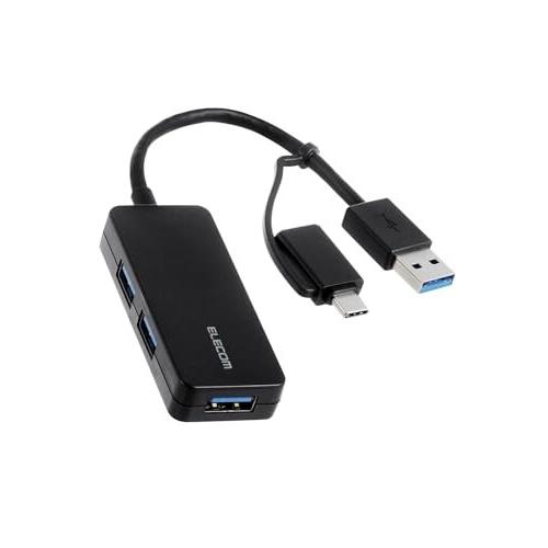 エレコム USBハブ USBHUB 5Gbps Type-C変換アダプタ付 ケーブル固定 3ポート ...