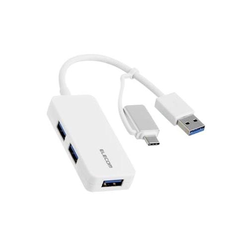 エレコム USBハブ USBHUB 5Gbps Type-C変換アダプタ付 ケーブル固定 3ポート ...