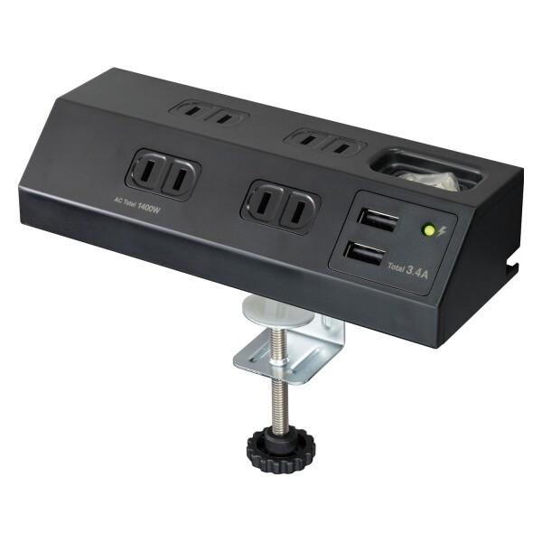 エルパ(ELPA) 卓上電源タップ USB付き クランプ固定 集中スイッチ 雷ガード付き WLS-D...