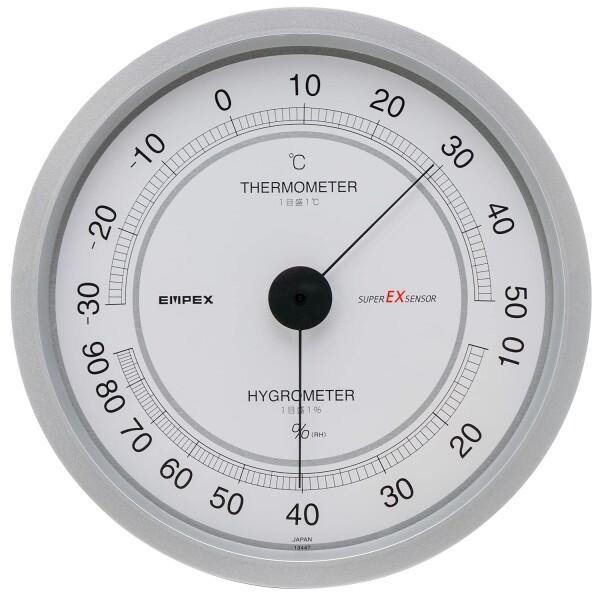 エンペックス気象計 温度湿度計 スーパーEX 温湿度計 壁掛け用 日本製 シャインシルバー