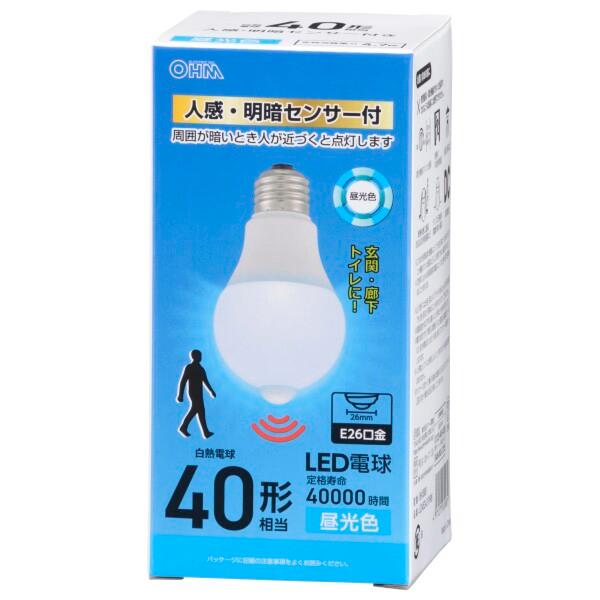 オーム(OHM) LED電球 E26 40形相当 人感・明暗センサー付き 昼光色 580ルーメン 4...