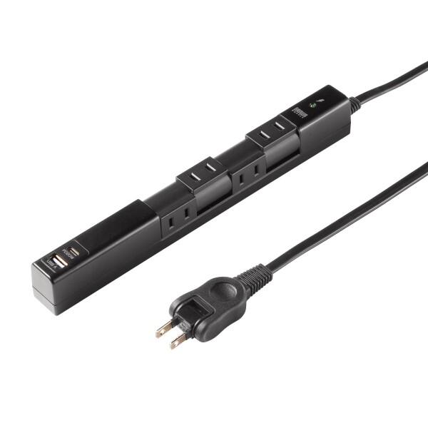 サンワサプライ 回転タップ（AC4個口＋Type-C＋USB-A・PD20W・ブラック） TAP-B...