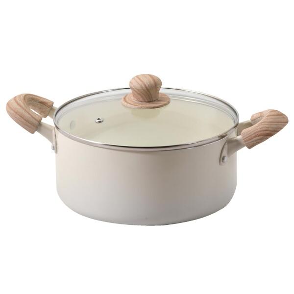 パール金属 鍋 両手鍋 22cm 深型 内面セラミック加工 IH対応 ガス火対応 ガラス蓋付 PFO...