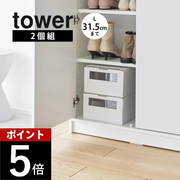 山崎実業 窓付きシューズボックス タワー 2個組 L tower 4754 4755