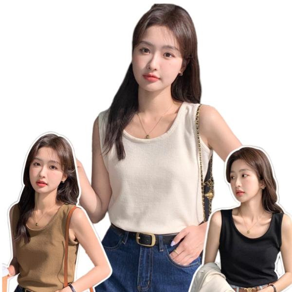 レディース Tシャツ ストレッチ 無地 uネック シンプル カットソー  タンクトップ リブニット ...