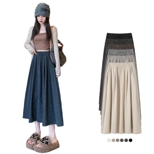 レディース フレアスカート ロング丈 ウエストゴム Aライン ストレッチ カジュアル 無地 スカート...