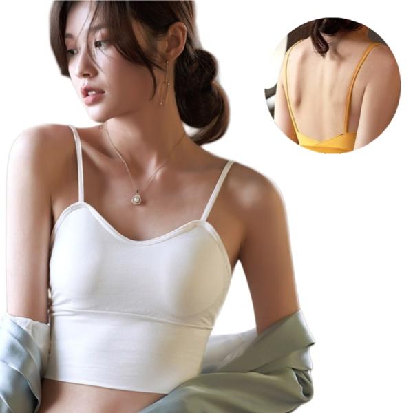 レディース カップ付き キャミソール ブラトップ ストラップインナー バッククロス 美背 タンクトッ...