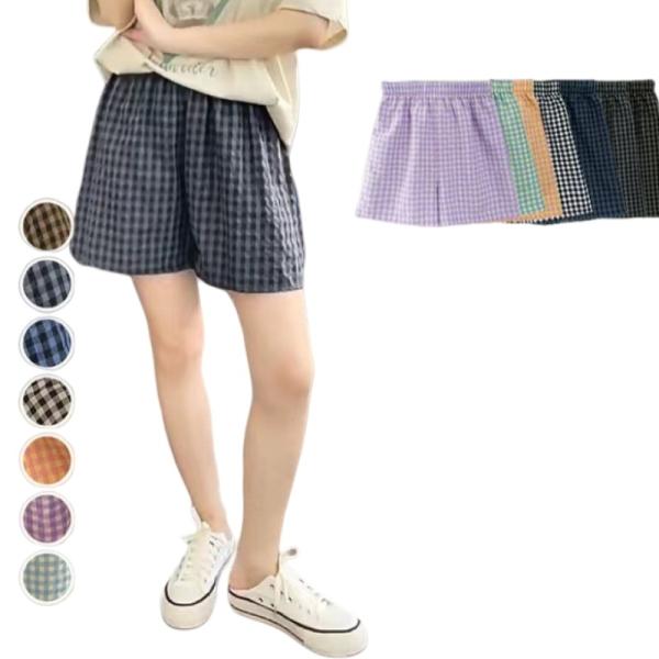 レディース チェック柄 ショートパンツ 夏 ゆったり ハーフパンツ カジュアル ルームウェア ウエス...