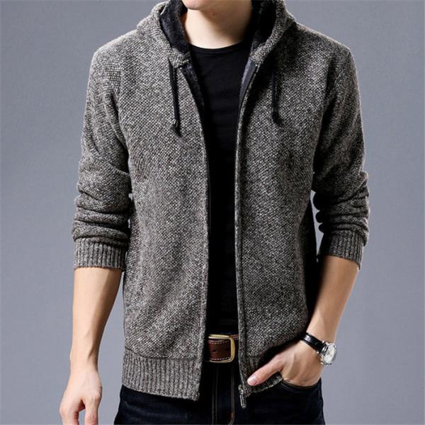 ジャケット メンズ フード付き 秋冬 裏起毛 厚手 ライダースジャケット ボーダー ニット ジャケッ...