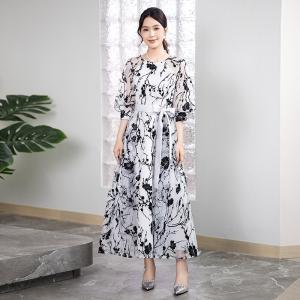 エレガント 花柄 ロングワンピース シフォン ...の詳細画像2