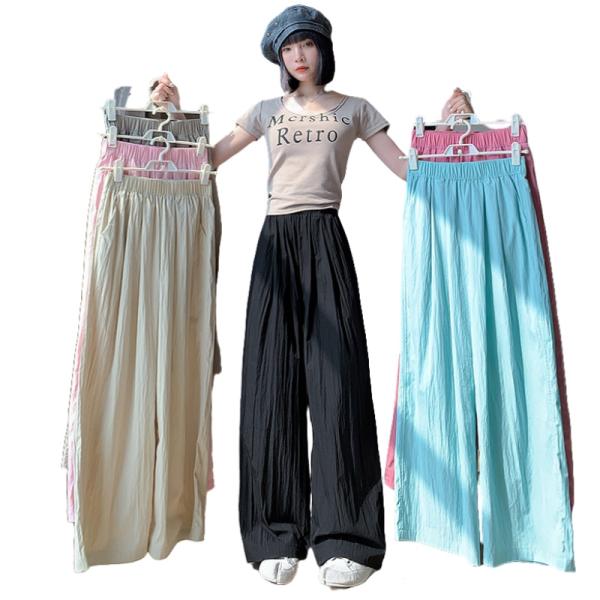 レディース ワイドパンツ 夏 薄手 涼しい ゆったりパンツ ハイウエスト 体型カバー カジュアル ロ...