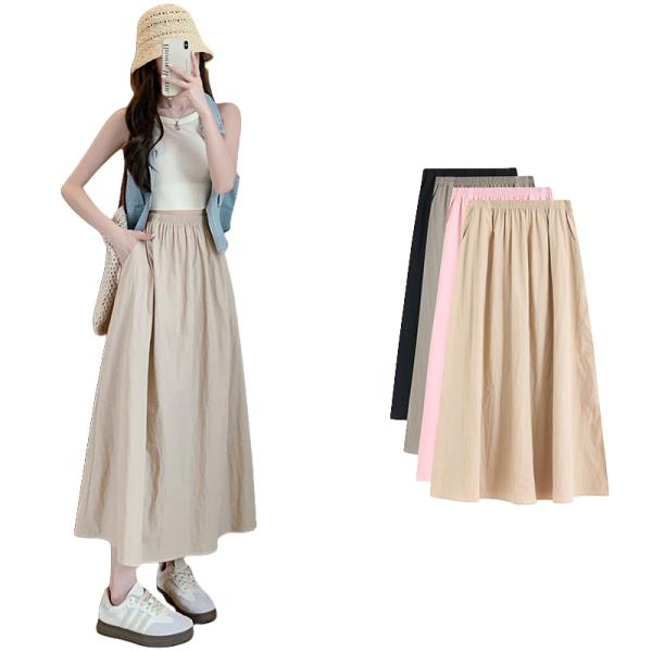 レディース ロングスカート Aライン フレアスカート ウエストゴム 無地 体型カバー カジュアル き...