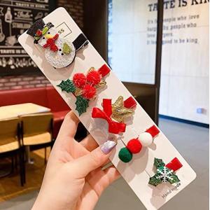 5個 クリスマス ヘアクリップ 髪飾り 蝶々結び 雪だるま クリスマスツリー 発表会 結婚式 卒業式 パーティー 華やか