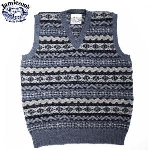 JAMIESONS（ジャミーソンズ）/#MK176V K1916/19  ALLOVER FAIRISLE V-NECK SLIPOVER/blue navy mix｜travelsshibuya