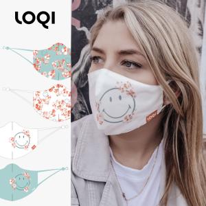 LOQI ローキー Fashion Mask ファッションマスク スマイリー かわいい 女性 大人用 アジャスター付き 長さ調節可 耳が痛くない 洗える 便利な個包装