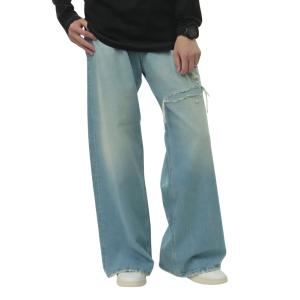 DIESEL ディーゼル メンズ ワイドジーンズ A06371 09E25/D-RISEL.36 PANTALONI ライトブルー ダメージ加工 ストリート 爆買