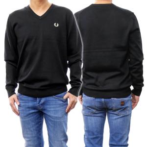 FRED PERRY フレッドペリー メンズVネックニット/セーター K9600 / CLASSIC V NECK JUMPER ブラック｜tre-style