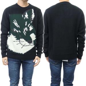 MAISON KITSUNE メゾンキツネ メンズクルーネックニット/セーター JM00527KT1006 / OVERSIZE FOXHEAD JAQUARD PULLOVER ブラック｜tre-style