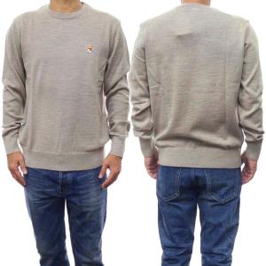 MAISON KITSUNE メゾンキツネ メンズクルーネックニット/セーター FM00528KT1036 / FOX HEAD PATCH REGULAR R-NECKJUMPER ベージュ｜tre-style