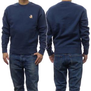 MAISON KITSUNE メゾンキツネ メンズ起毛地トレーナー MM00313 KM0307 / SPEED FOX PATCH COMFORT SWEATSHIRT ネイビー /2024春夏新作｜tre-style