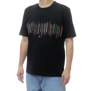 PS PAUL SMITH ポールスミス メンズ クルーネックTシャツ M2R 220X VP5754 ストライプ ロゴ プリント 半袖 トップス ブラック