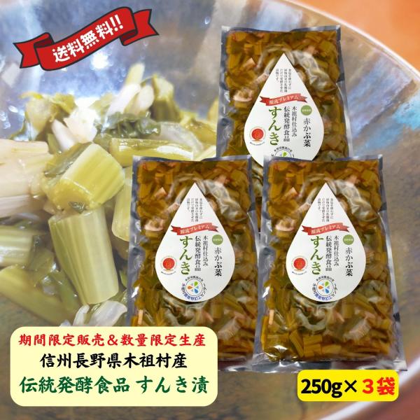 すんき漬け 無添加 乳酸菌 長野県産 木曽 木祖村仕込み 伝統発行食品 赤かぶ菜 250g 3個セッ...