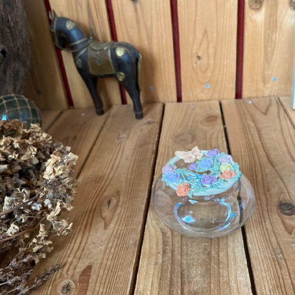 ≫USAアメリカ80-90sヴィンテージ*ピューター×ガラス ポプリ ケース*小物入れ花器*錫×硝子...