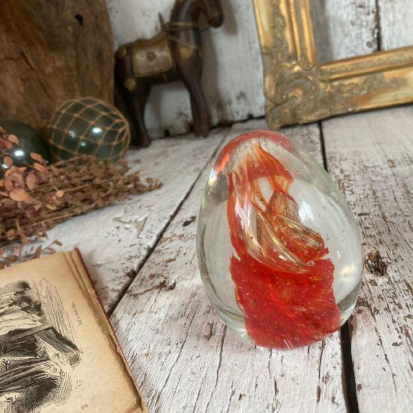 70-80sヴィンテージ*古いガラス ペーパーウェイト 515g*ペーパーウエイト 硝子 文鎮*気泡...