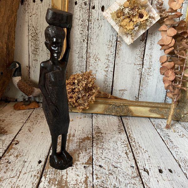 タンザニア マコンデ彫刻*プリミティブ アート*古いウッドカービング ドール 黒檀 木彫り人形*アフ...
