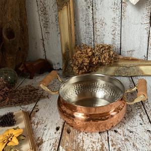 VINTAGE ≫70-80s ヴィンテージ 未使用*古い純銅 槌目 両手鍋21cm