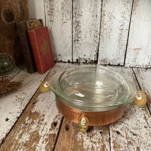 ヴィンテージ 未使用*Solid Copper*槌目 両手鍋 20cm*ウッド 木の