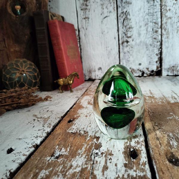 70-80s ヴィンテージ ガラス ペーパーウェイト 358g ペーパーウエイト 気泡 緑 硝子 文...