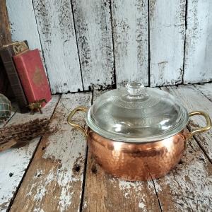 銅鍋 両手鍋 約828g レトロ アンティーク 調理器具 古道具 ≫ヴィンテージ デッド 未使用*グリーントカパー*古い 純銅 両手鍋