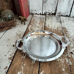 70-80s ヴィンテージ 未使用 ステンレス ラウンド ミニ トレイ レトロ モダン トレー お盆 ロココ ビンテージ アンティーク 古道具 洋館