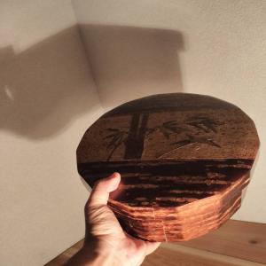 角館 樺細工 竹図 茶櫃 桜皮細工 大型蓋物 茶道具収納 木製工芸品 昭和レトロ ラベル付き