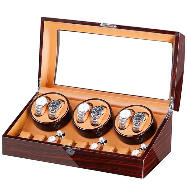 ワインディングマシーン　 6本巻き　7本収納　色エボニー×ブラウン　日本製モーター搭載　4モード　時...