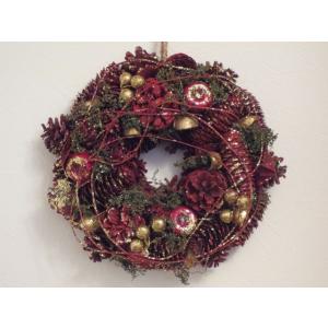 クリスマス リース ナチュラルリース レッドグリッター Sサイズ ( X'mas Xmas Xマス 飾り 置物 )