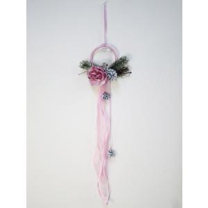 クリスマス ミニリース ピンクローズ ( X'mas Xmas Xマス ドアオーナメント リース ピンク 可愛い リボン )